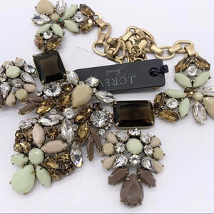 J. Crew Jeweled Green Brown Gold Statement Necklace NWT